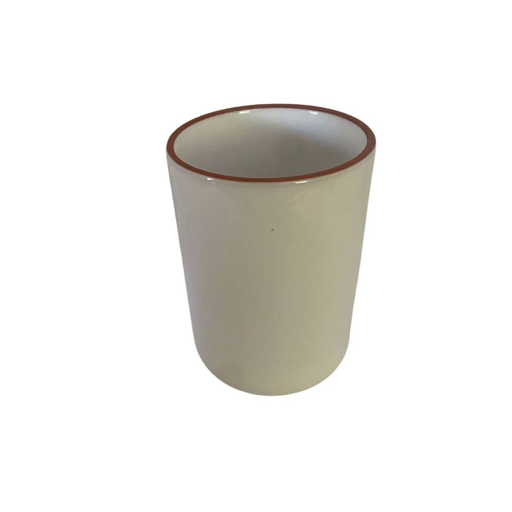 Dansk White Glazed Terracotta Vase Utensil Holder Red Band Portugal 7"